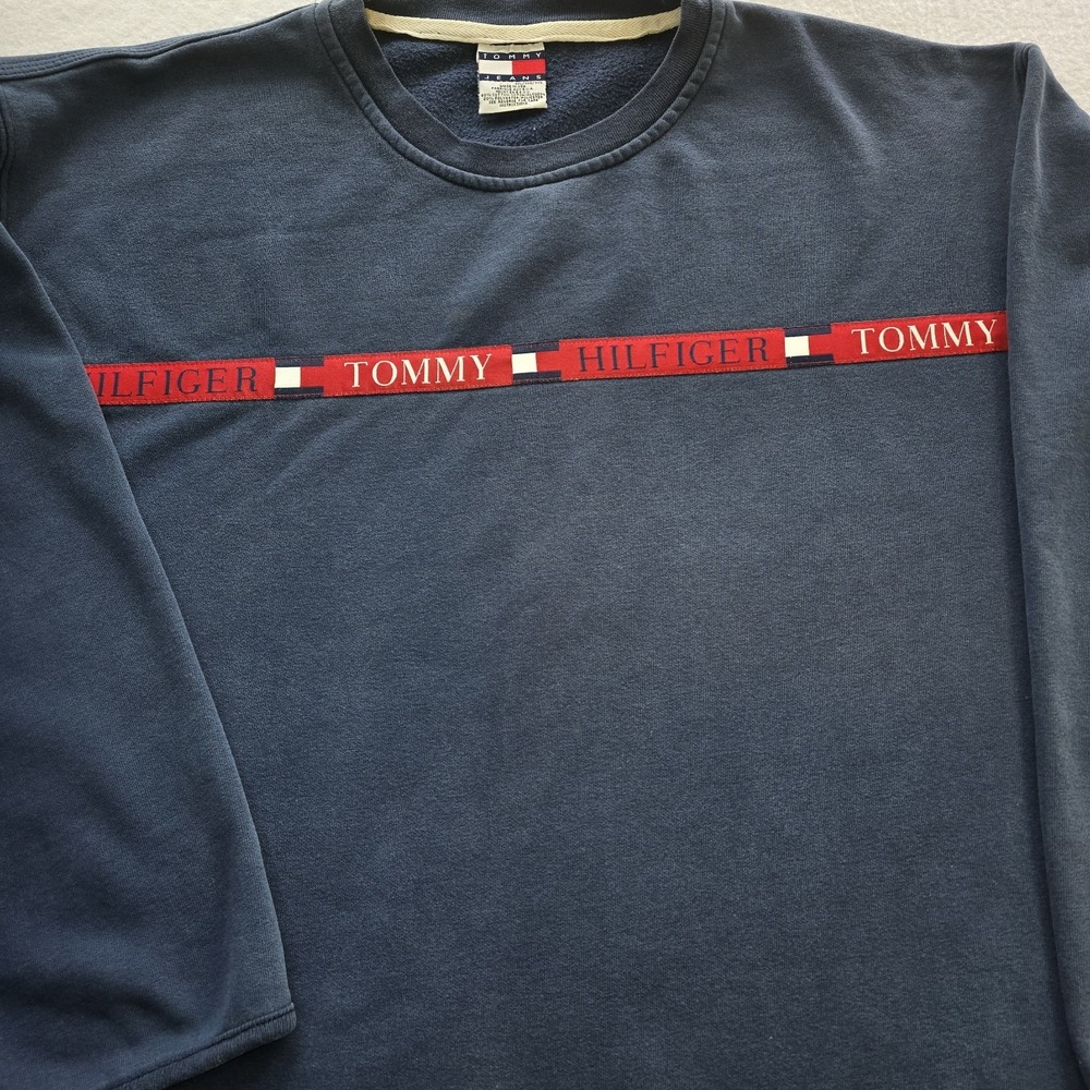 VTG 90s Tommy Hilfiger Tommy Jeans Sweatshirt XXL Made in USA Navy‎ Spellout